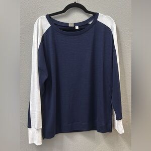 GAP Blue and White Raglan Sleeve Top